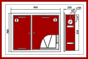 Размер пожарного шкафа ШПК-315 ВОК встроенный открытый красный